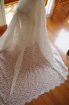 

3 yards off white Chantilly lace fabric, ivory lace fabric with eyelash scalloped border, bridal lace fabric for wedding dress