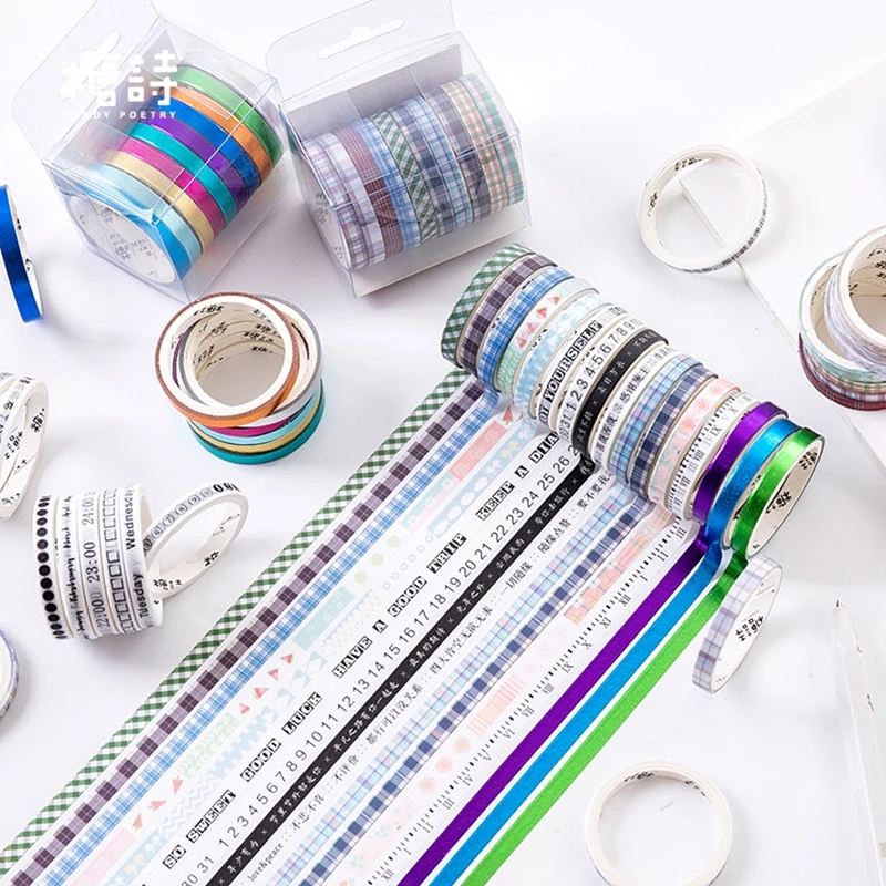 

10 Roll Striped/Grid/Laser/Daily plan Paper Washi Tape Decorative Diy Scrapbook Planner Masking Tape Adhesive Tape Label Sticker