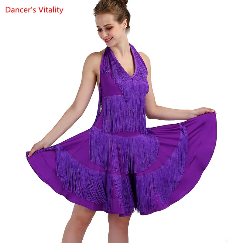 2018 заказ Для женщин латинских танцев платье юбка кисточкой Сальса Самба Румба Индии дамы бахромой Латинской платье для танцев