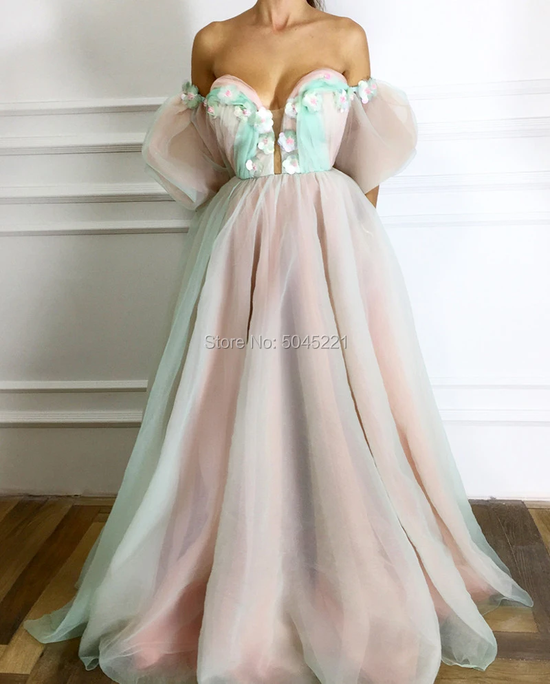 

Elegant Formal Evening Dresses Sweetheart Flowers Pearls Islamic Party Dubai Kaftan Saudi Arabic Long Prom Gowns 2019 Vestidos