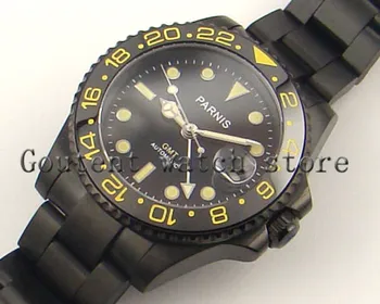

Parnis 40mm GMT Ceramic Bezel sapphire black dial yellow bezel automatic mens watch