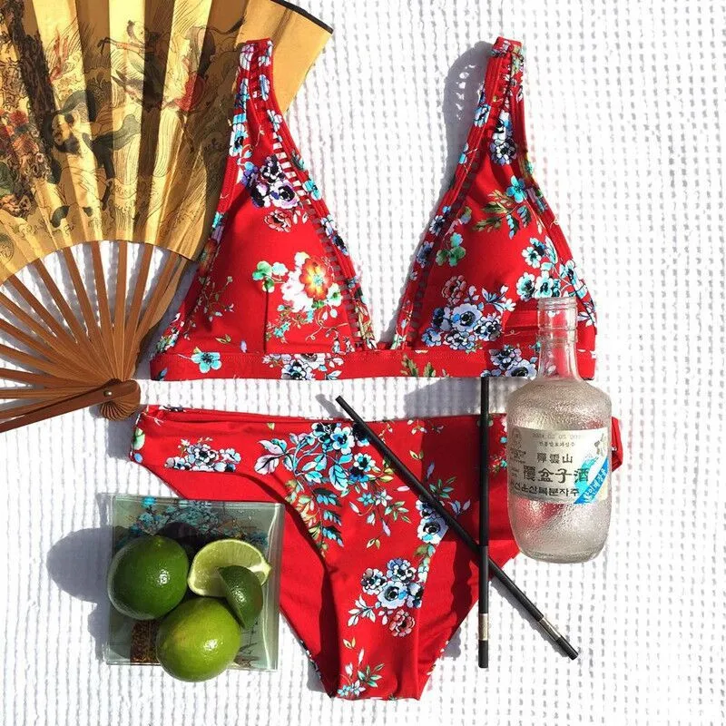 2018 Newest Micro Bikini Swimwear Women Swimsuit Bathing Suit Brazilian Bikinis Set Floral Printed Padded Beachwear |