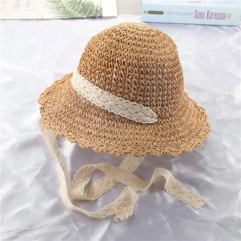 Женская соломенная шляпа с широкими полями, ручная работа, кружевная Складная пляжная шляпа, женская летняя шляпа, детская шапочка, женская шапка для родителей и ребенка