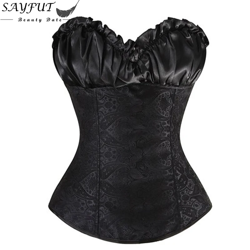 Women's Sexy Ladies Wedding Lingerie Brocade Bustier Boned Lace-Up Back Corset Waist Trainer Corsets And Bustiers espartilho Women's Sexy Ladies Wedding Lingerie Brocade Bustier Boned Lace-Up Back Corset Waist Trainer Corsets And Bustiers espartilho