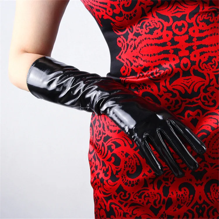 Женские полиуретановые перчатки из лакированной кожи Длинные Стильные 40 см яркие кожаные вечерние танцевальные кожаные женские перчатки для косплея PU40