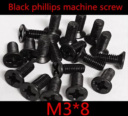 

1000pcs/lot DIN7985 M3*8 Steel With Black Cross Recessed Phillips Flat Head Countersunk Machine Screw