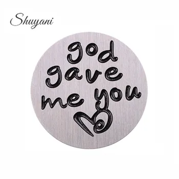 

10pcs 22mm Stainless Steel Charms God Gave Me You Heart Floating Plates Window Plates For Glass Living Memory Locket