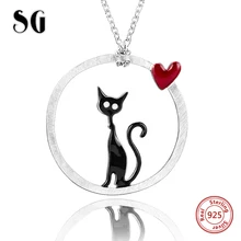 2018 sterling silver 925 cute animal cat chain necklace& pendant with black enamel diy fashion jewelry making for women gifts bamoer fashion genuine 925 sterling silver cute pet pussy cat chain pendant necklace for women sterling silver jewelry scn232