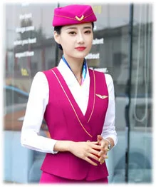 rose red waistcoat IZICFLY Стиль стюардесса короткое пальто в формальном стиле дамский костюм стюард жилет бизнес с юбкой и униформа брюки набор большой размер - Цвет: rose red waistcoat
