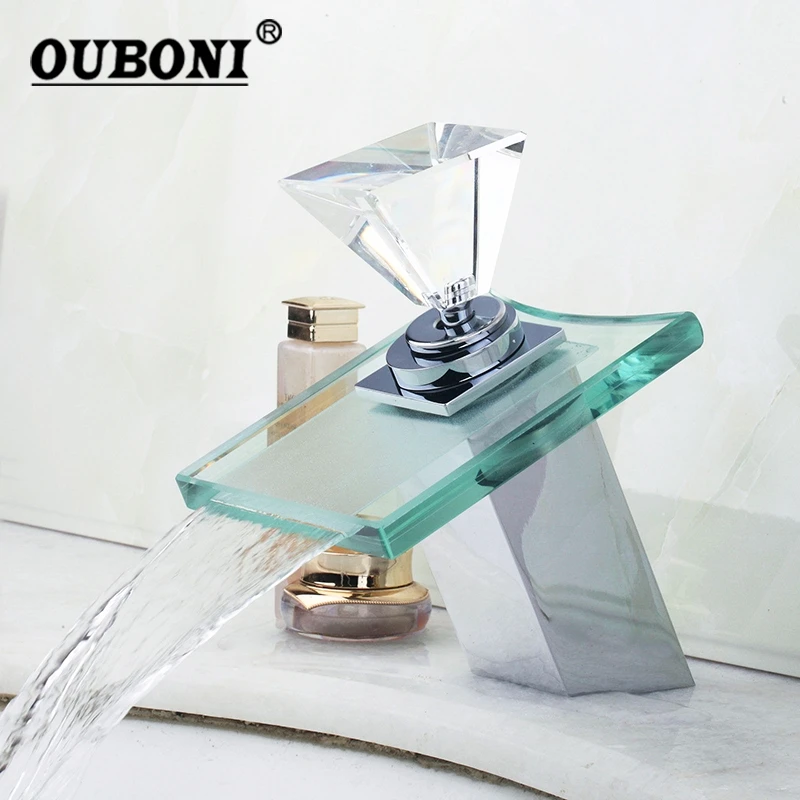 RU Bathroom Waterfall Glass Brass Basin Sink Faucet Tap Deck Mount