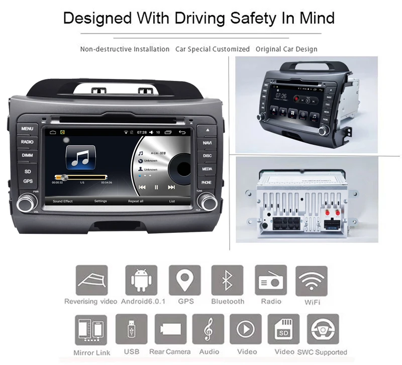 Sale Android 7.1 2 Din 7 Inch Car Radio Multimedia Player for Kia Sportage Car Navigation System with SWC Bluetooth Wifi 2