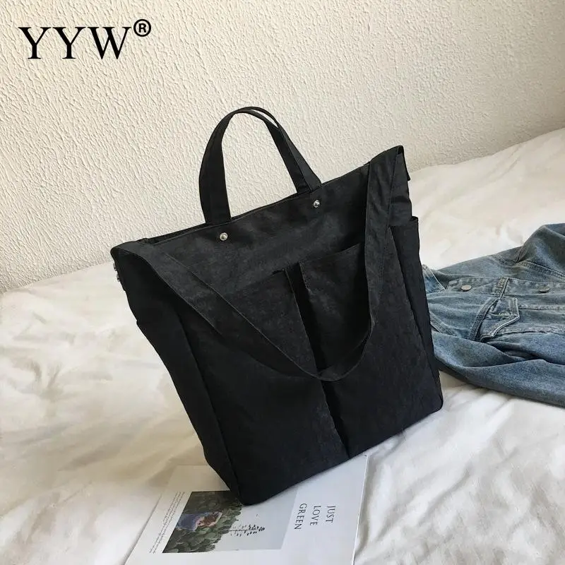 Синие однотонные вельветовые сумки через плечо, Экологичная сумка для покупок, большая посылка, сумки через плечо, кошельки, повседневные сумки для женщин - Цвет: black
