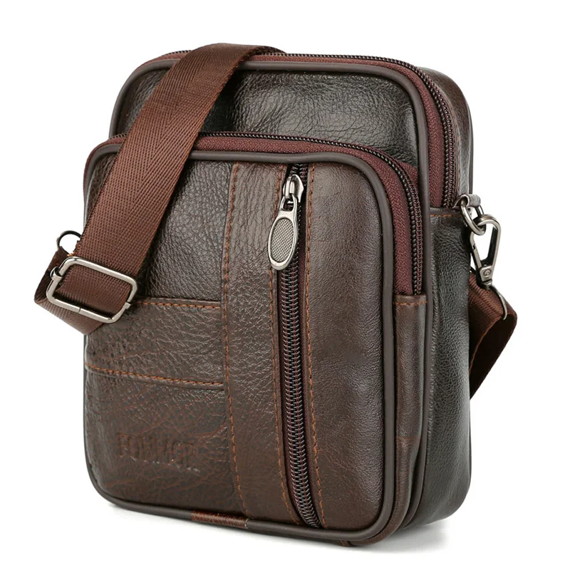 

2019 Genuine Leather Mult Function Men Shoulder Bags & Waist Packs Brown Small Crossbady Bag Man Vintage Messenger Bag