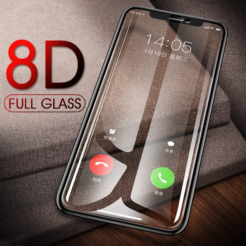 Закаленное стекло 8D с полным покрытием для iphone X 10 6 7 8 защитная пленка