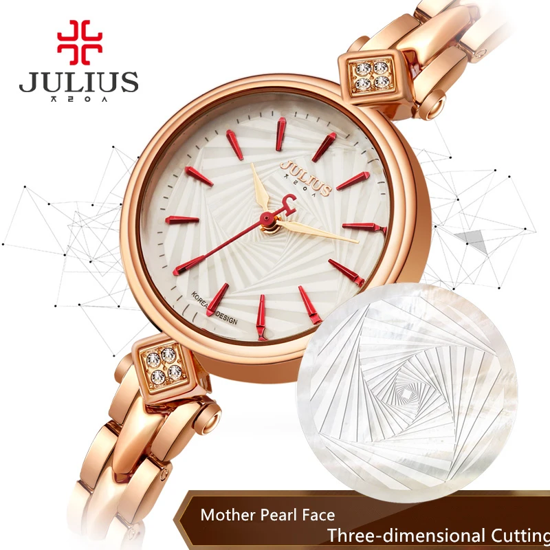Top Women s Lady Wrist Watch Julius Quartz Hours Best Fashion Bracelet Cutting Shell Rhinestone Birthday