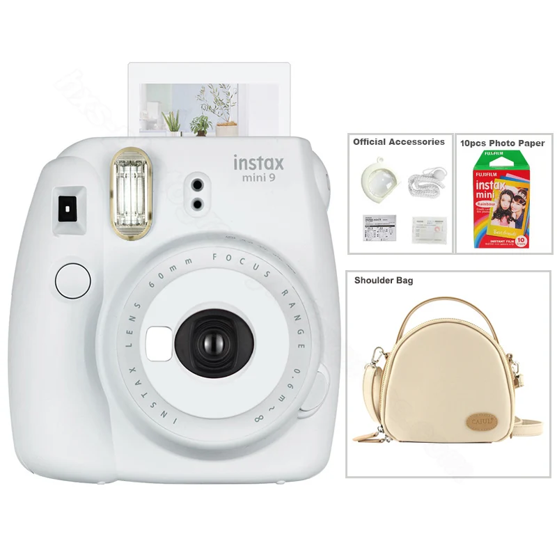 Smoky White Подлинная Fuji Fujifilm Instax Mini 9 мгновенная камера комплект с сумкой на плечо и Fujifilm instax Mini мгновенная пленка Радуга, 5 цветов - Цвет: Smoky White