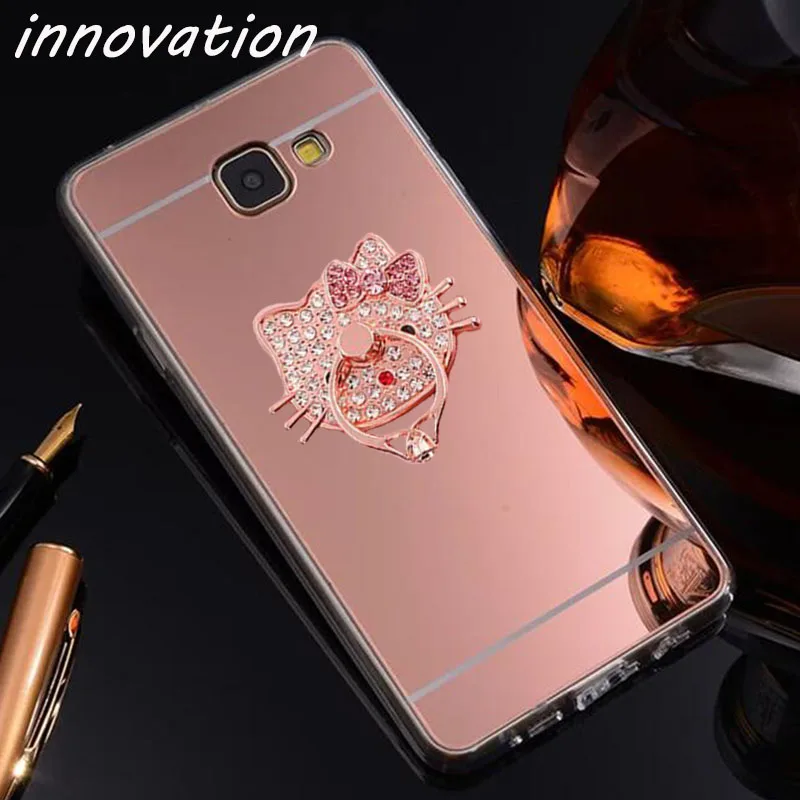 

Innovation Luxury Plating Mirror Soft TPU Back Cover For Samsung Galaxy J5 J7 Prime A3 A5 2016 A7 2017 Ring Stand Phone Cases