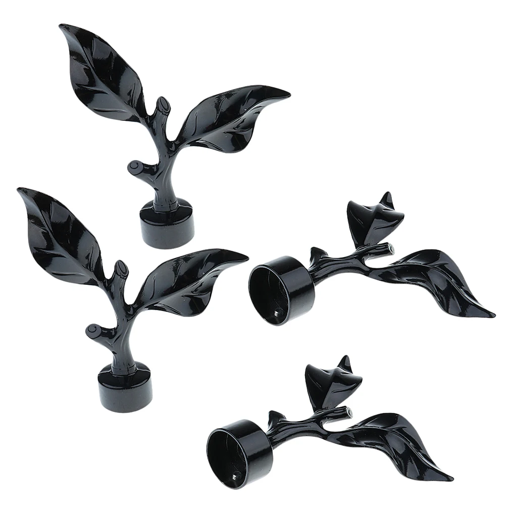 4PCS 28m Curtain Panel Rod End Cap Finial Head For Home Window Decor Black