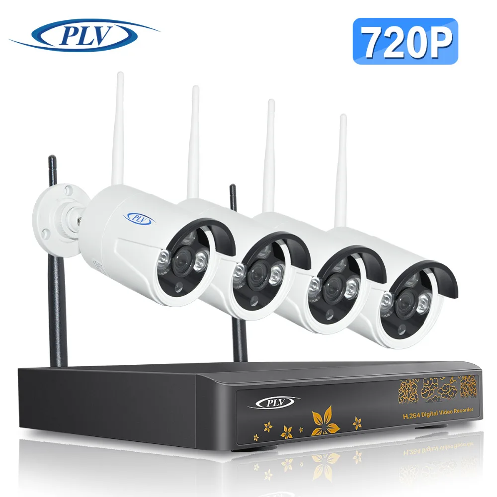 PLV 4CH 720P HD Outdoor IR Night Vision Video Surveillance Security 4pcs IP Camera WIFI CCTV