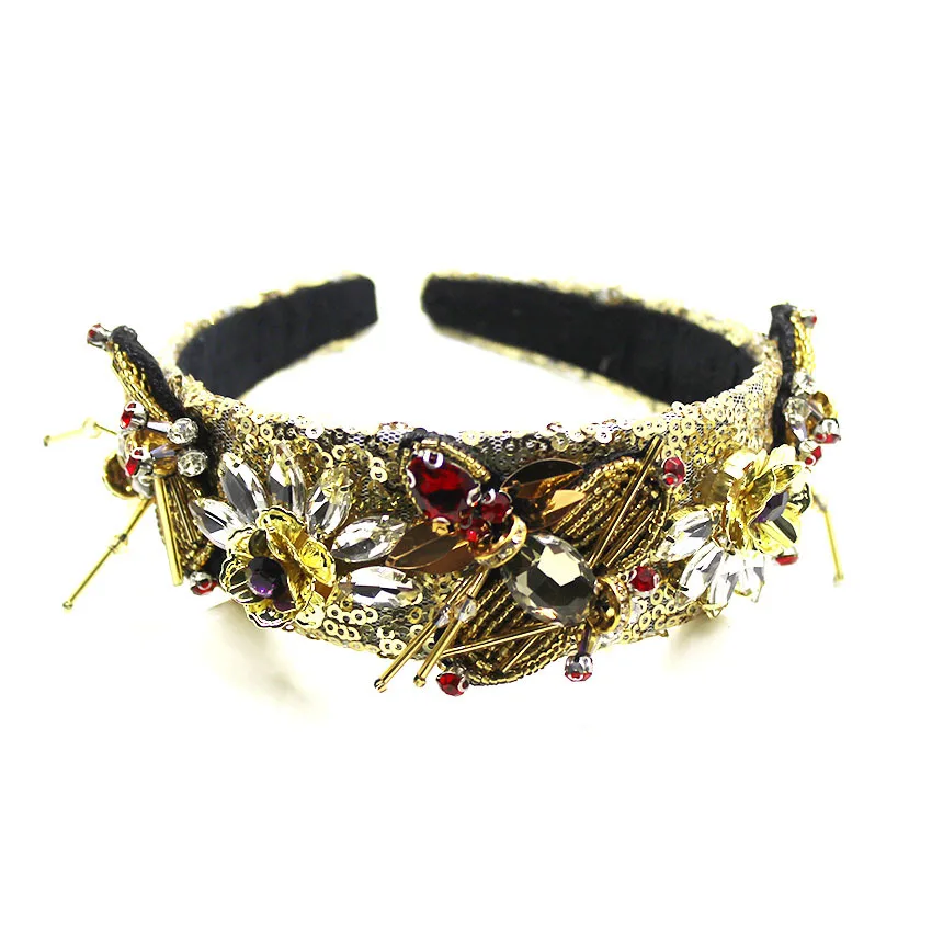 

New Palace Headband Gold bee studded gem geometric hair hoop Prom show wild hair accessories 893