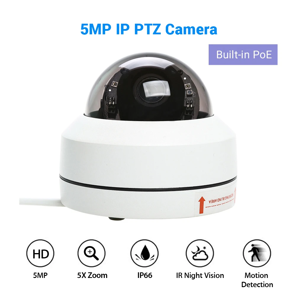

PTZ IP Camera H.265 POE Dome Camera Outdoor Speed CCTV Security Cameras 5MP 50m IR Night Vision Kamara Pan Tilt 5X Digital Zoom
