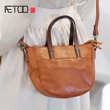 AETOO Women's leather handbag, hundred-set hand-made head layer cowhide art bag, Mori sloping shell bag