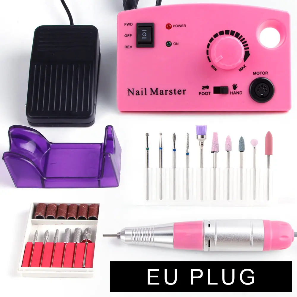 Электрическая дрель для ногтей, аппарат для маникюра, церемониальный резак, пилочки для ногтей, роторный инструмент, аксессуары, 35000 об/мин, 25 Вт, педикюрные ножницы - Цвет: Pink Set 2