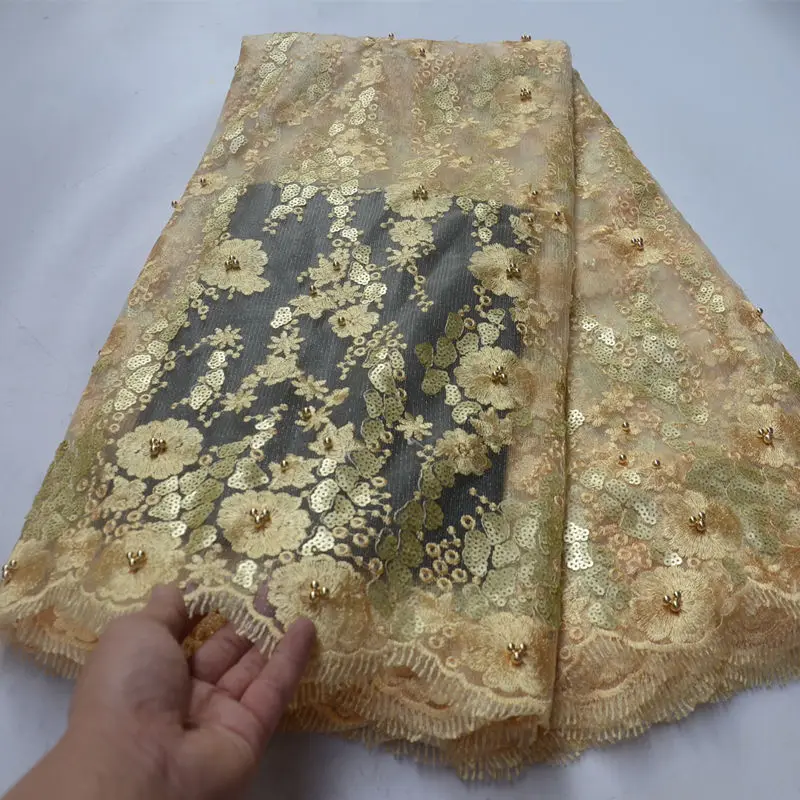 Fashionstyle Organza Lace Fabric with seuqins and beaded heavy Quality
