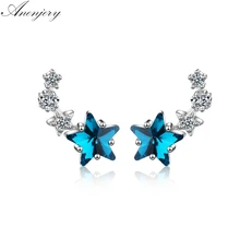 Anenjery милое голубое платье с украшением в виде кристаллов серьги звездочки для Для женщин 925 пробы серебро Циркон сережки oorbellen pendientes S-E767