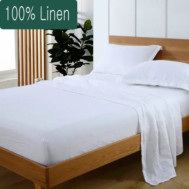 100 Pure Linen Sheet Set Flat Fitted Pillowcase 4 pcs linen bed sheet