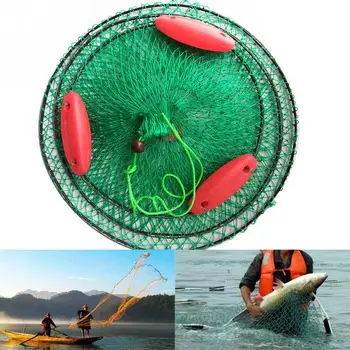 

Portable Three Floating Ball Fish Net New Cast Mesh Cage Boat Fishing Catching Rubber Silk Material Fishing Net for Fishing Lure