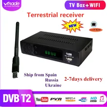 Горячая FULL HD H.264 T2 в эфирном приемнике ТВ коробка DVB T2 ТВ тюнер Поддержка сетевого интерфейса телеприставки с wifi