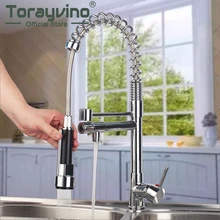 Torayvino 360 поворотный двойной кран полированный хром латунь кухонный кран 1 ручка сосуд Поворотный Смеситель кран чистой воды