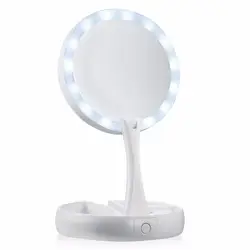 Портативный круглый складной светодиодный зеркало для макияжа Для женщин лица составляют зеркало Настольный косметические зеркала