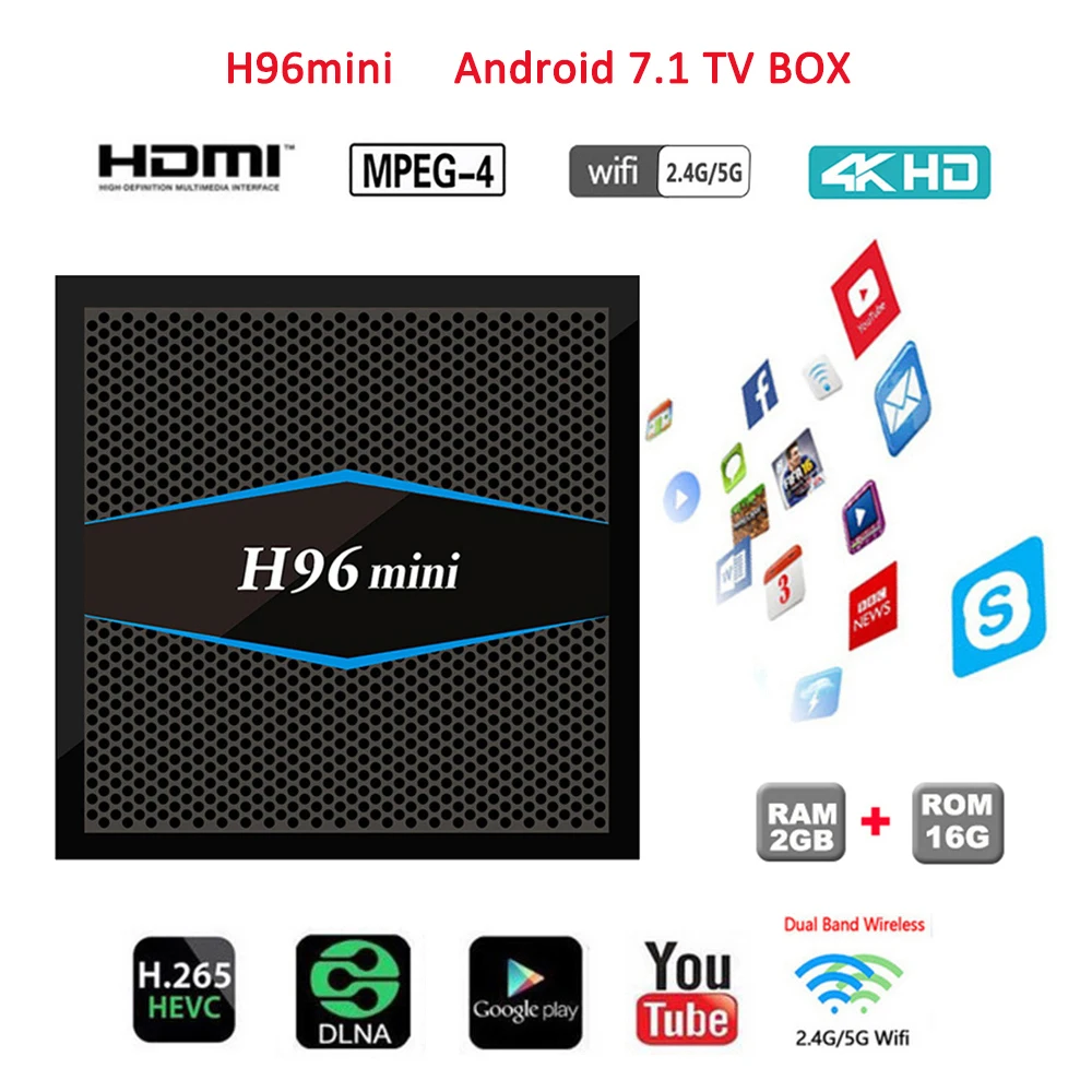 H96 Мини Смарт ТВ BOX Android 7 1 Amlogic S905W 2 Гб оперативной памяти 16 встроенной коробка BT 4 0
