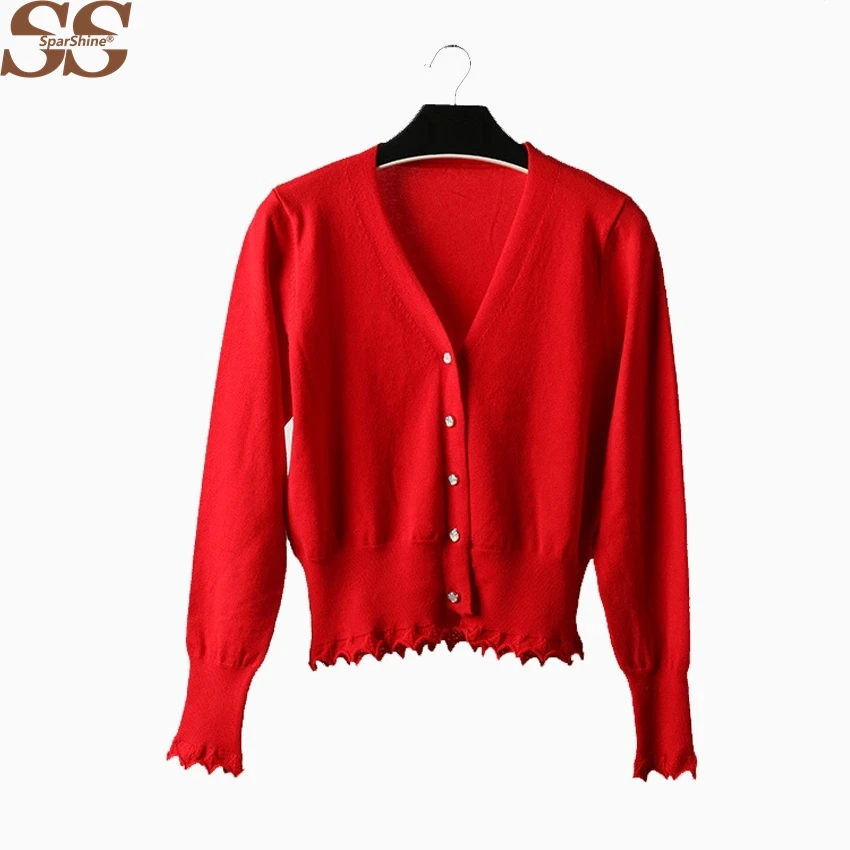

SPARSHINE Winter Women Cardigan Sweater V-neck Knitted Jacket Sweater Casual Pull Femme Solid Loose Cardigans Women Tops Sweater