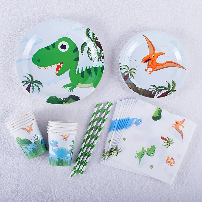 

80pcs/pack Dinosaur disposable plates straws cups Dinosaur theme plates cups napkins Dinosaur theme baby shower decorations