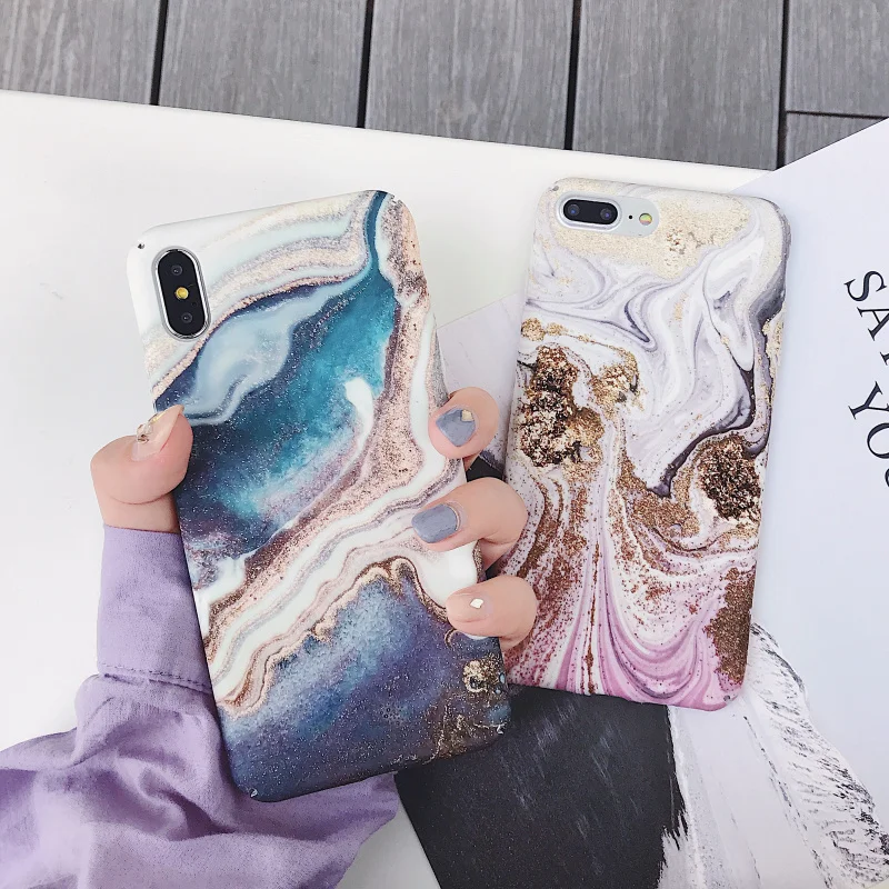 

Artistic Marble Gold Bar Bling Cases For iPhone 7 8 X XR XS Max Matte Hard PC Full Body Back Covers For iPhone X 6 6S 7 8 Plus