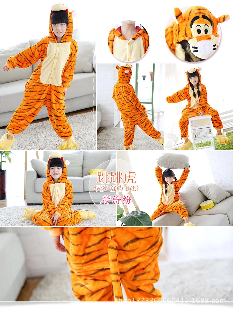 Tiger Onesies Kids Kigurumi Tigger Flannel Pajamas Animal Costumes Children Cartoon Animal Sleepwear Cosplay Girls Boys Pyjama
