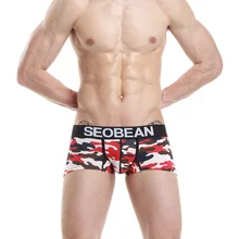 Лидер продаж! марка SEOBEAN жесткие Для Мужчин's гей белье Для мужчин мужские сексуальные боксеры Для мужчин низкой талией с камуфляжным принтом хлопковые шорты-боксеры трусы