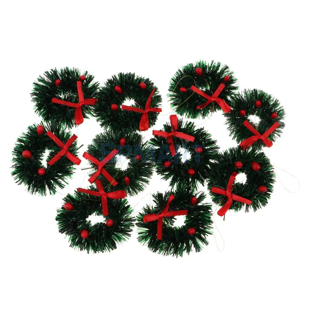 1/12 Dollhouse Miniature Christmas Ornament Kits -  10 Pieces Christmas Wreath Garland & Christmas Tree Model For Kids Gifts Toy