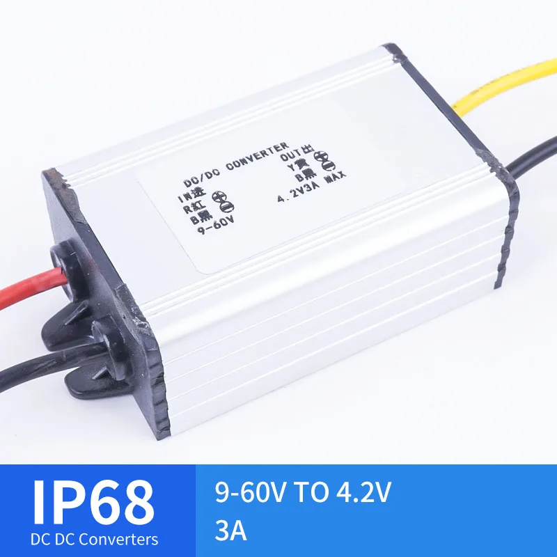 

9-60V TO 4.2V 3A DC Long Aluminum Shell Waterproof Converter Golf Cart Converter Reducer High Quality RCNUN CE RoHS