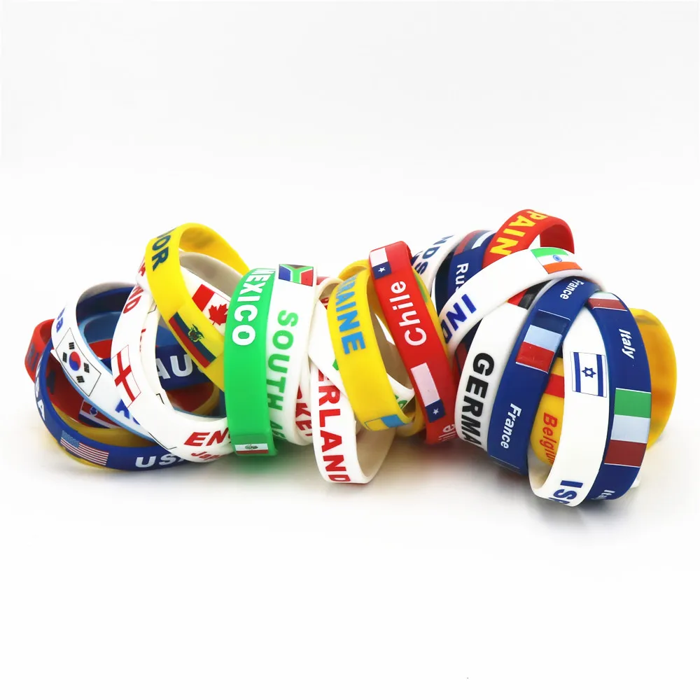 

1PC Country World Flag Logo Sport Silicone Wristband National Football Fans Elastic Rubber Bracelets&Bangles Souvenir Gift SH244