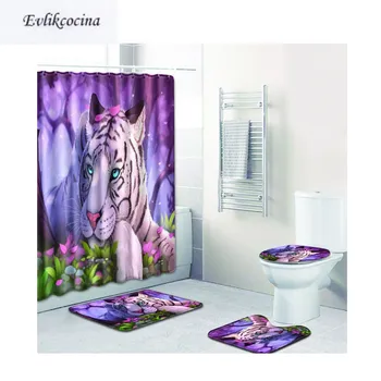 

Free Shipping 4pcs Early Morning Tiger Banyo Bathroom Carpet Toilet Bath Mat Set Non Slip Tapis Salle De Bain Alfombra Bano