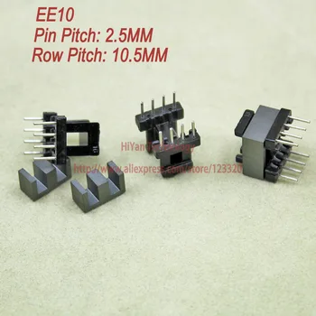 

20sets/lot EE10 PC40 Ferrite Magnetic Core and 4 Pins + 4 Pins Side Entry Plastic Bobbin Customize Voltage Transformer