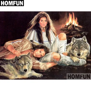 

HOMFUN Full Square/Round Drill 5D DIY Diamond Painting "Indian Wolf" Embroidery Cross Stitch 5D Home Decor Gift A06428