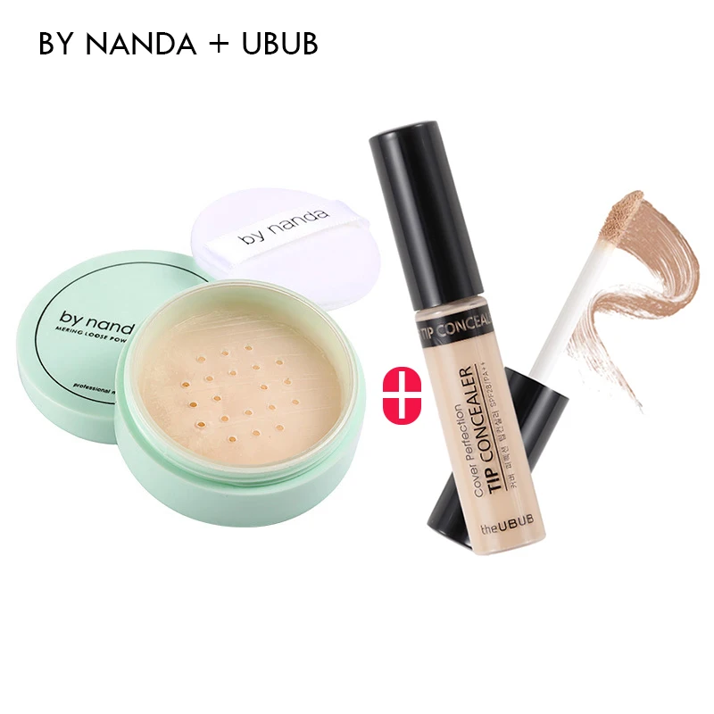 

New 2 Pieces Face Makeup Set BY NANDA 3 Color Translucent Pressed Powder With Puff Full Cover Liquid Concealer Pen MakeUp Primer