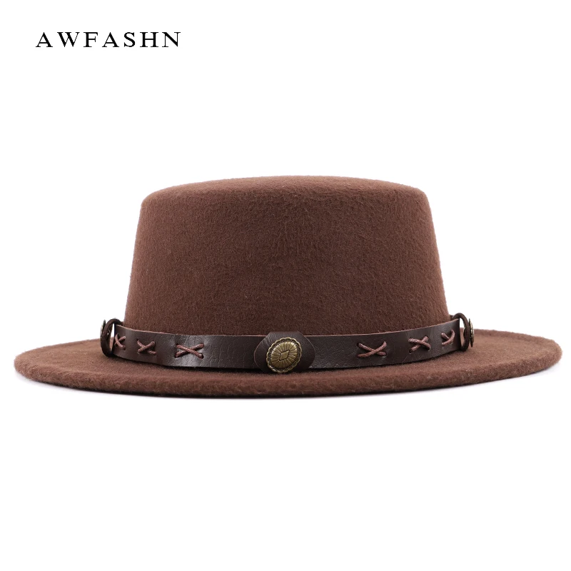 

2018 New Fashion Ladie Wool Cylinder Fedora Autumn Winter Woman Man Wide Brimmed Bowler Hat Vintage Felt Hat Classic Solid Color