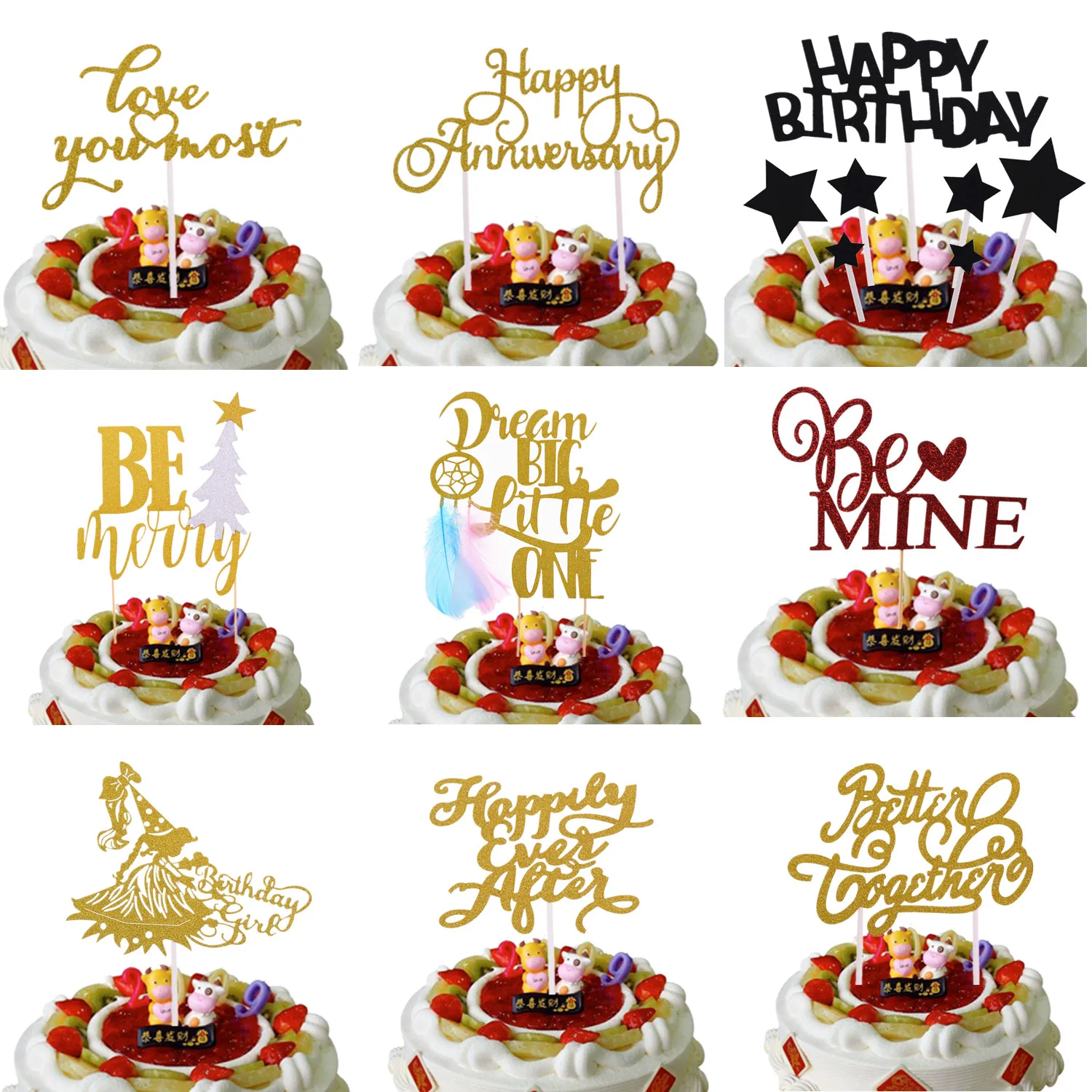 

Happily Even After Be Mine Happy Birthday Cake Flags Wedding Cake Topper Be Merry Christmas Party Cake Decor Better Together