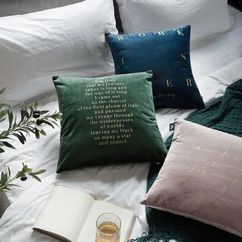 

Soft Nordic Style Luxury Velvet Cushion Cover Gold Print Letter Blue Dark Green Dusty Pink 45x45cm Home Decorative Pillow Cover